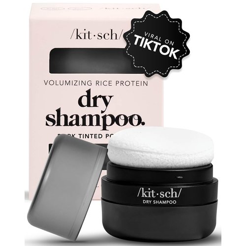 Kitsch Dry Shampoo Powder with Rice Protein for Women & Men - Volumizing, Unscented, No White Cast, Non Toxic, Organic, Paraben & Benzene Free, Non Aerosol for Oily & Dark Hair, Travel Size - 8g