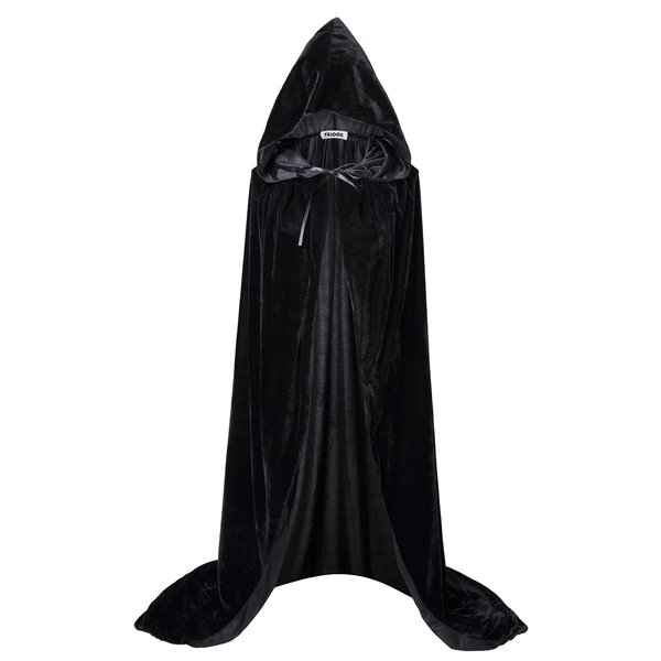 VGLOOK Unisex Adult Long Hooded Velvet Halloween Costumes Cloak Cape Medium Black