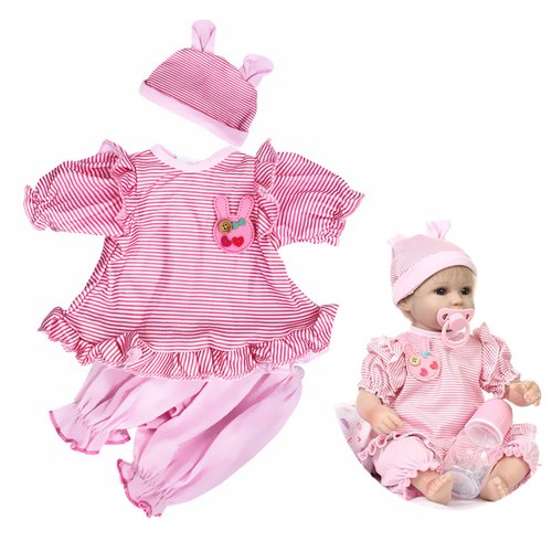 Reborn Baby Girl Doll Clothes 18 inch Pink Stripe Outfit 3pcs for 16-18 Inch Reborn Doll Baby Girl Clothes Accessories Newborn