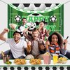 PIXHOTUL Soccer Happy Birthday Backdrop and Tablecloth Set - Soccer Theme Party Photo Props with Plastic Tablecloths Decorations for Kids Soccer Themed Birthday Party Decorations