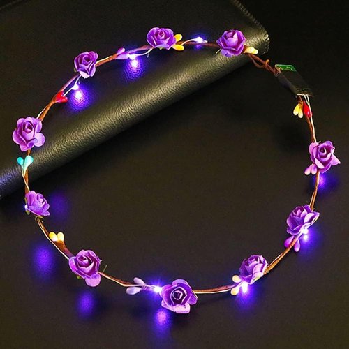GANPUB LED Flower Headband, Light Up Flower Crown Garland Headband Flower Headdress for Girls Hair Accessories