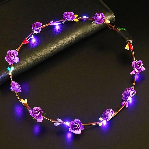 GANPUB LED Flower Headband, Light Up Flower Crown Garland Headband Flower Headdress for Girls Hair Accessories