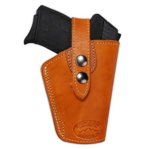 Barsony Saddle Tan Leather Belt Clip Holster for Small Frame .380 and Ultra-Compact 9mm 40 45 (KIMBER Micro Carry; CDP .380, right)