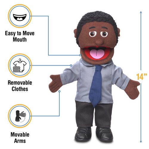 14" Calvin, Black Dad/Businessman, Hand Puppet