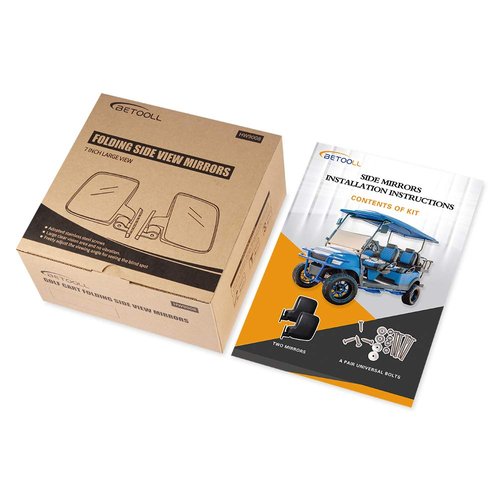 BETOOLL HW9008 Golf Cart Folding Side View Mirrors For Club Car, EZGO, Yamaha, Star, Zone Carts