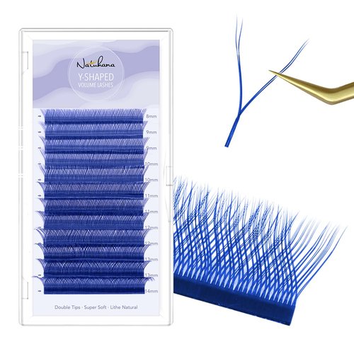 NATUHANA YY Eyelash Extension 0.07mm D Curl 8-14mm Mixed Makeup Tray Lash Supplies Premade Fans Y Shape Volume Lash 12Raws/Case Premium Faux Mink False Lash Extensions (8-14 MIX, blue;0.07 D)