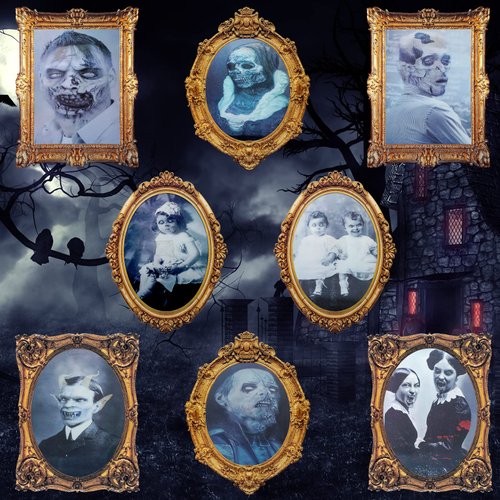 Cindeer Halloween 3D Changing Face Moving Picture Frame Scary Decor Spooky Ghost Portrait Halloween Wall Decoration for Window Wall Halloween Party Haunted House(Novel Style, 8 Pcs)