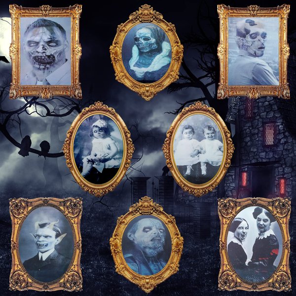 Cindeer Halloween 3D Changing Face Moving Picture Frame Scary Decor Spooky Ghost Portrait Halloween Wall Decoration for Window Wall Halloween Party Haunted House(Novel Style, 8 Pcs)
