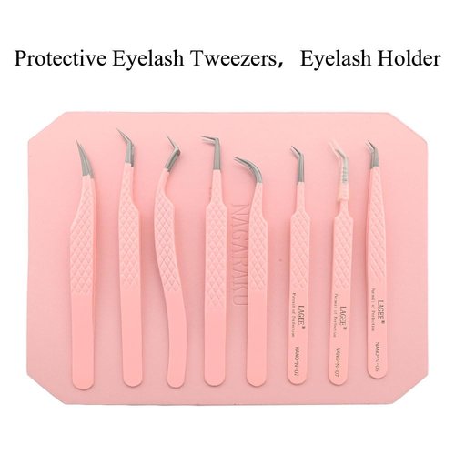 NAGARAKU Magnetic Eyelash Board, Lash Extensions Tools Adsorption Board Protective False Eyelash Tweezers Holder Magnetic Lash Tweezers Plates Eyelash Holder Storage Organizer PU Leather, Pink