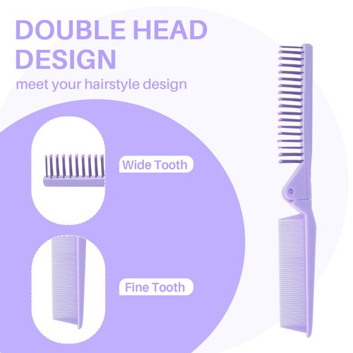 RHOS Folding Hair Comb,Portable Travel Folding Comb Brush-Small Compact Foldable Hair Brush for Purse,Bags-Double Headed Folding Comb for Detangling-Mini Pocket Size Hair Comb for Women,Girls(Purple)