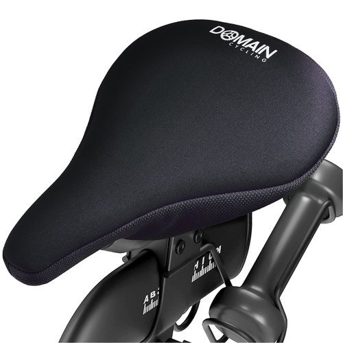 Domain Cycling Gel Bike Seat Cushion- Secure Peloton Fit for Smooth Stable Rides- Non-Slip Bicycle, Padded Bike Seat Cover for Exercise Bikes for Men or Women Comfort (Black)
