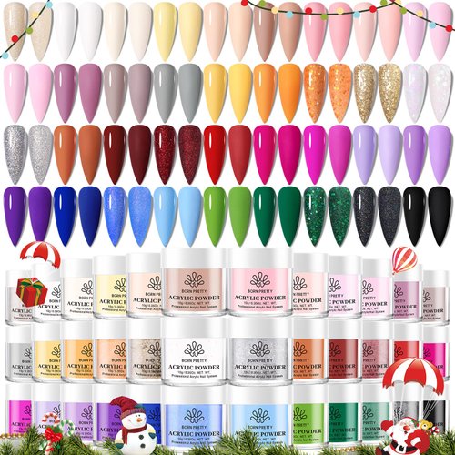 BORN PRETTY Acrylic Powder Set 36 Colors Acrylic Nail Powder Nude Pink Blue Yellow Purple Red Glitter Professional Polymer 3D Acrylic Nail Art Kit for French Nail Extension All Seasons Nail Carving
