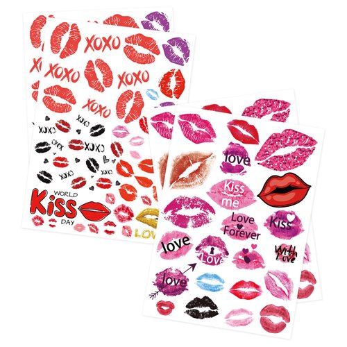 Kiss Tattoos Temporary – 4 Sheets Kiss Lips Temporary Tattoos for Women Men – Ideal for Halloween, Mother's Day, Valentine's Day, and Cosplay for Adults and Kids