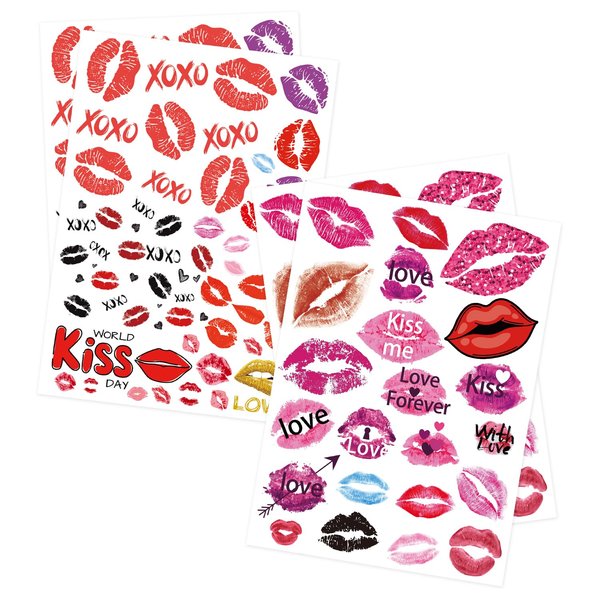 Kiss Tattoos Temporary – 4 Sheets Kiss Lips Temporary Tattoos for Women Men – Ideal for Halloween, Mother's Day, Valentine's Day, and Cosplay for Adults and Kids