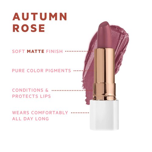 FLOWER BEAUTY Petal Pout Lipstick Nourishing & Highly Pigmented Lip Color with Antioxidants (Autumn Rose - Matte) (Pack of 1)