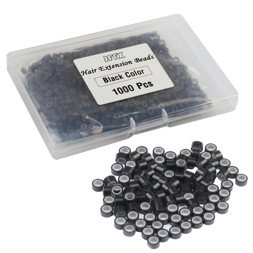 1000Pcs Hair Extension Beads Micro link Rings, 5mm Silicone Lined MicroLink Rings Hair Extensions Tool (Black)