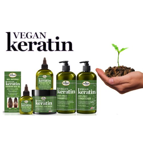 Difeel Vegan Keratin Anti-Frizz Hair Care 5-PC Set - Vegan Shampoo, Conditioner, Oils and Hair Mask