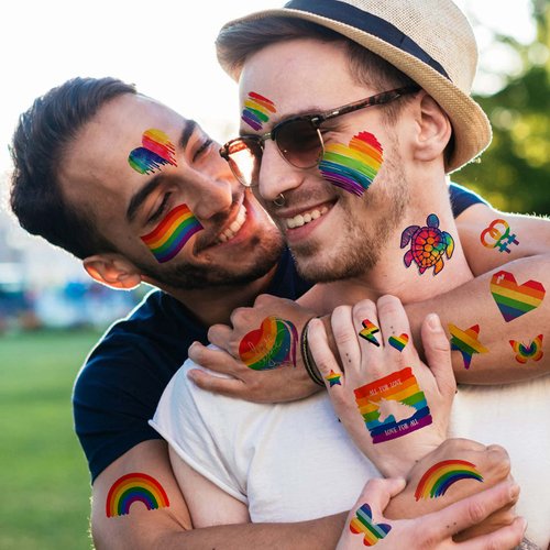 FANRUI 84+ PCS LGBT Gay Pride Temporary Tattoos For Women Men Adults, Rainbow Temporary Tattoos, Kids Pride Face Tattoos Stickers Body Art, Rainbow Pride Accessories Parades Celebrations Party Festivals