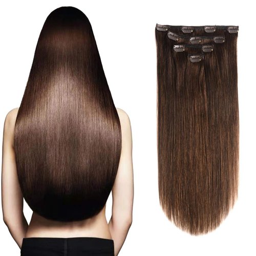 GEELOOK Clip in Hair Extensions Real Human Hair 14 Inch Darkest Brown #2 Color Double Weft 100% Remy Human Hair Thick Long Soft Silky Straight 4pcs 10clips for Women 60grams
