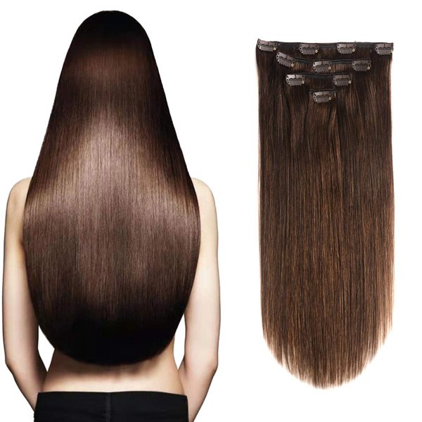 GEELOOK Clip in Hair Extensions Real Human Hair 14 Inch Darkest Brown #2 Color Double Weft 100% Remy Human Hair Thick Long Soft Silky Straight 4pcs 10clips for Women 60grams