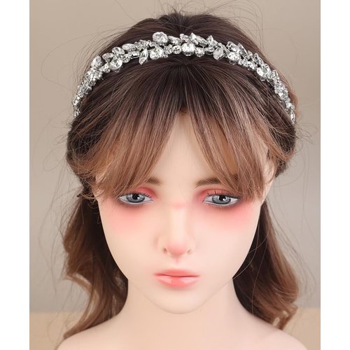 Sither Bridal Crystal Headband for Wedding Women Silver Boho Hair Band Headpiece for Prom Halloween Party Hair Accessories Gift