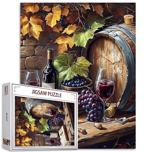 Red Wine Puzzles 1000 Pieces for Adults,Families(Wine Bottle/Cup,Wooden Barrel,Fruit Grape Pieces Fit Together Perfectly 19.7''x27.6''inch Alcohol Drink Frameable Magic Puzzle Art Gift(Purple)