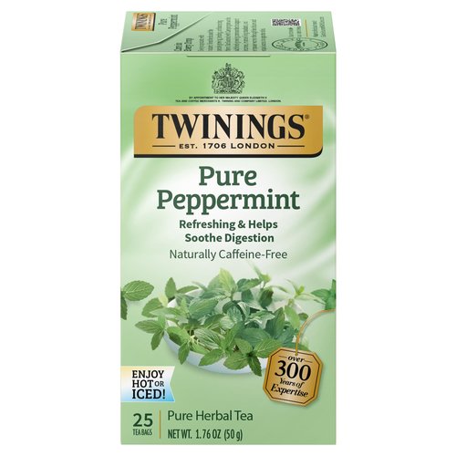 Twinings Pure Peppermint Individually Wrapped Tea Bags, 25 Count Pack of 6, Fresh Minty Flavour, Naturally Caffeine Free
