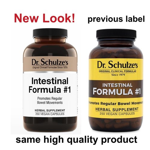 Dr. Schulze's Intestinal Formula #1 | All Natural Bowel Cleanse | Promotes Regular Bowel Movements | Improves Detoxification | Strong Herbal Formula | Family Size | 250 ct Vegan - Packaging May Vary