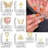 RODAKY 32PCS Butterfly Nail Charms 3D Gold Cross Nail Art Charms Dangle Heart Charms for Nails Heart Nail Gems Luxury Nail Jewelry Gold Nail Decoration Accessories for Women Manicure