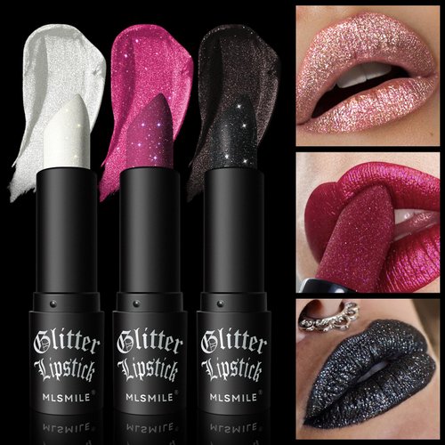 5 Colors Sparkling Shiny Lipstick Diamond Matte Lipstick Long Lasting Waterproof Metallic Lipstick High Pigmented Black Lipstick (5 Colors/Set, 5 Colors/Set)