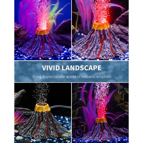 Uniclife Aquarium Volcano Ornament Kit with Air Stone Bubbler Fish Tank Decorations