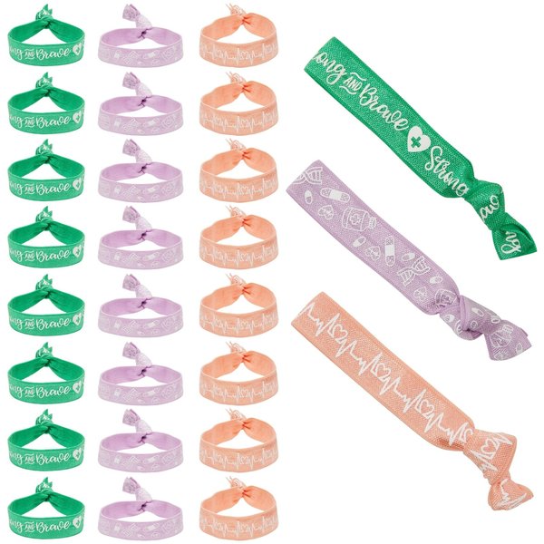 Zodaca 30-Pack Elastic Hair Tie Ribbons in 3 Colors, No Crease Knotted Elastics for Women, Nurse Appreciation Gift (Green, Purple, and Orange)