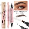 2 in 1 Microblading Eyebrow Pen with Eyeliner Pencil, Waterproof Eyebrow Pencil with 4 Fork Tip Multifunctional Double Head Microblade Eyebrow Pencil Waterproof and Long-Lasting (Dark brown)