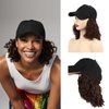 CATTREES Black Baseball Cap with Hair Extensions Adjustable Hat 14 ''Short Wavy Curly Synthetic Hair Wigs for Women Girls. (US, Alpha, One Size, DARK BROWN)