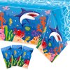 BeYumi 3Pcs Under The Sea Party Tablecloths Ocean Waves Disposable Plastic Waterproof Rectangular Blue Table Covers Ocean Animal Underwater Beach Pool Birthday Party Decorations Baby Shower Supplies