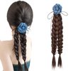 Braided Ponytails Rose Flower Braided Hair Extensions Synthetic Braid Wig with Elastic Hair Band Hairpieces for Women Girls 17.7 Inches Light Brown