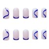 Foccna Square Press on Nails Acrylic French Fake Nails Short Swirls Cute Women's Blue False Nails Daily Wear Artificail Nails for Women&Girls, 24PCS