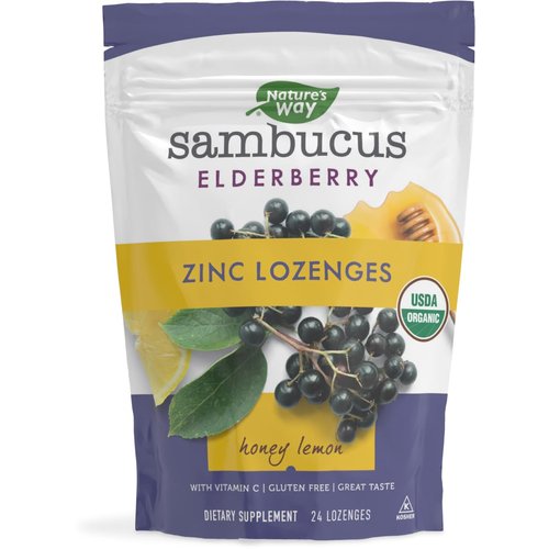 Nature&#39;s Way Sambucus Zinc Lozenges with Elderberry and Vitamin C, Honey Lemon Flavor, 24 Lozenges