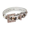 3/4" (20 mm) W Faux Zebra/Leopard Fur Rhinestone Dog Collar Size: M: 11"-13" Neck Color: White Leopard