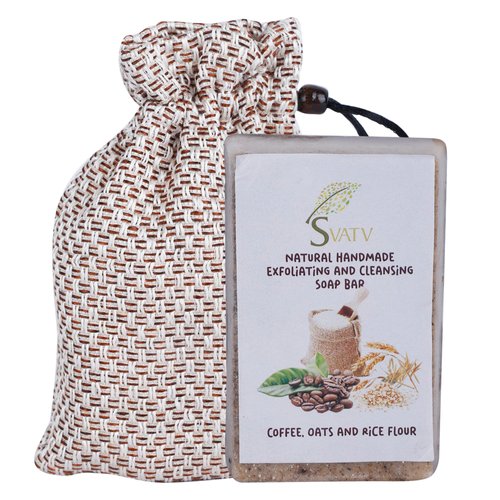 SVATV Coffee Oats Rice Flour Soap Handmade Natural Bar Soap for Men & Women, Moisturizing Body & Face Soap, 125g x 2
