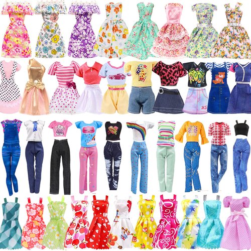 16 Pcs Doll Clothes and Accessories for Doll, 11.5 Inch Doll Outfit Collection Including 3 Short Skirts 2 Sequin Skirts 2 Sets 3 Tops 3 Pants 3 Floral Skirts(Random Style), for Girls Birthday Gifts