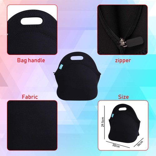 Ofeily Lunch Tote, Lunch boxes Lunch bags with Fine Neoprene Material Waterproof Picnic Lunch Bag Mom Bag (Black)
