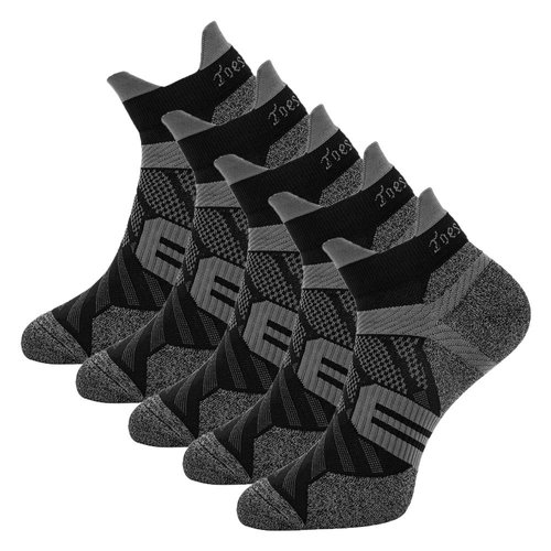 Toes&Feet Men's 5-Pack Black Anti Odor Quick Dry Thin Ankle Running Socks, L