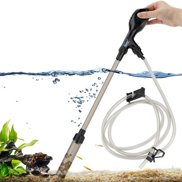 hygger Small Gravel Vacuum for Aquarium, Manual 80GPH Aquarium Gravel Cleaner Low Water Level Water Changer Fish Tank Cleaner with Pinch or Grip Run in Seconds Suction Ball Adjustable Length