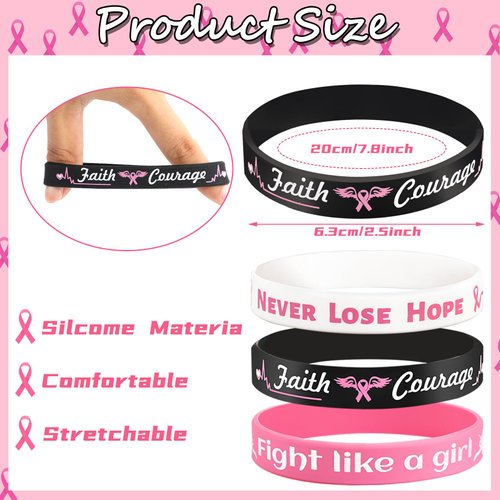 HOWAF 48pcs Breast Cancer Awareness Temporary Tattoos, 15pcs Breast Cancer Awareness Bracelets, 16pcs Breast Cancer Awareness Buttons Badge, Breast Cancer Awareness Party Favors 79pcs