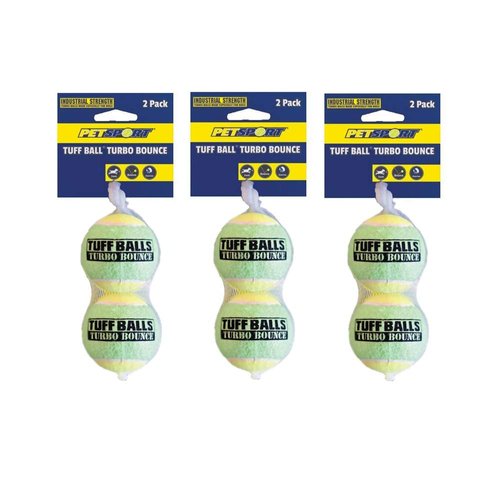 PetSport 6 Pack of Tuff Ball Turbo Bounce Dog Toys, 2.5 Inches, Tennis Balls with Solid Foam Rubber Cores