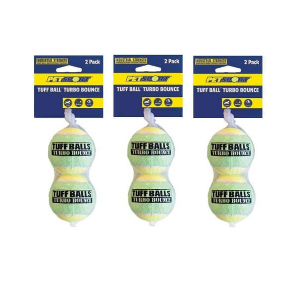 PetSport 6 Pack of Tuff Ball Turbo Bounce Dog Toys, 2.5 Inches, Tennis Balls with Solid Foam Rubber Cores