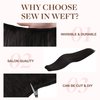 GOO GOO Sew in Hair Extensions Real Human Hair, Weft Hair Extensions Human Hair, 1B Natural black 20 Inch-105g, Weft Bundles Straight Silky Remy Hair