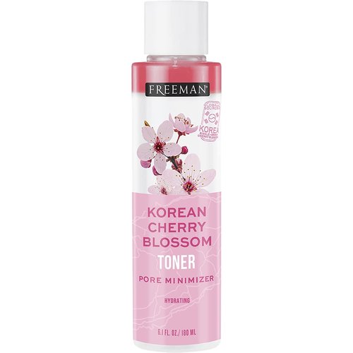 FREEMAN Beauty Makeup Remove Witch Hazel Toner for Face, Hydrating Korean Cherry Blossom, Pink, 6.1 Fl Oz