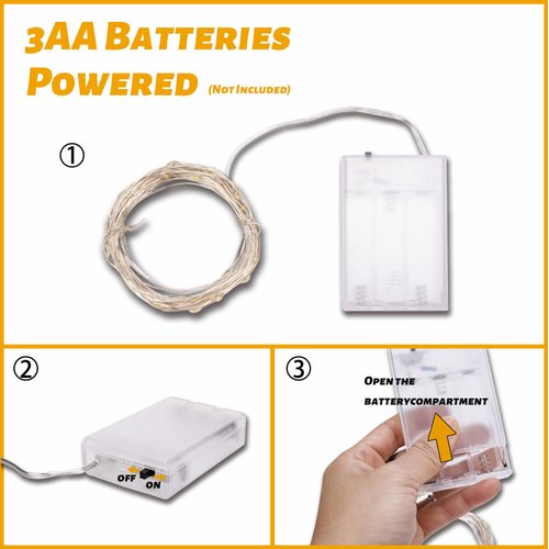 Fairy Lights Battery Operated 1 Pack 16FT 50 Led Mini Battery Powered String Lights Twinkle Lights Mason Jar Lights Waterproof Firefly Lights DIY Party，Wedding，Christmas，Decoration（Warm White）